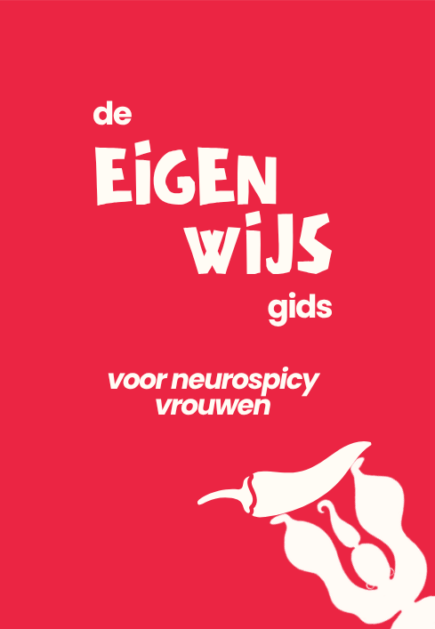 Cover of the Eigen Wijs Neurospicy guide: a red front with a white chilli pepper illustration