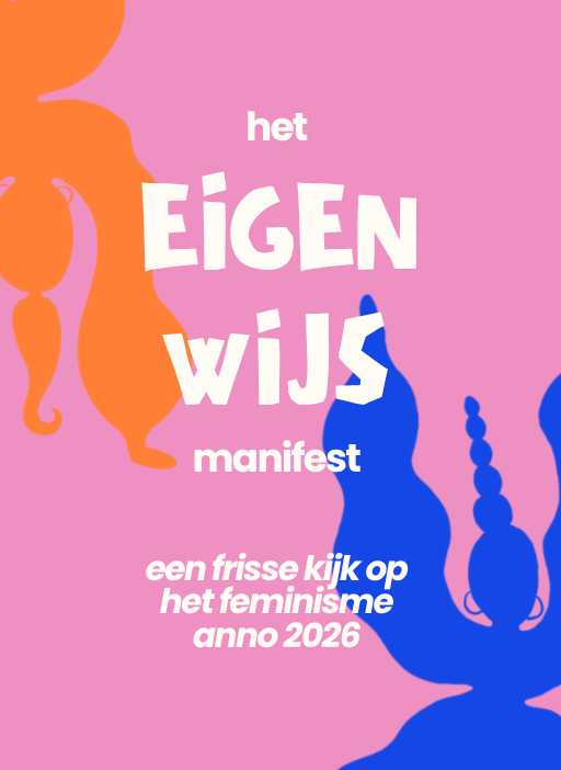 Cover of the Eigen Wijs Manifest: a pink front with orange and blue figures